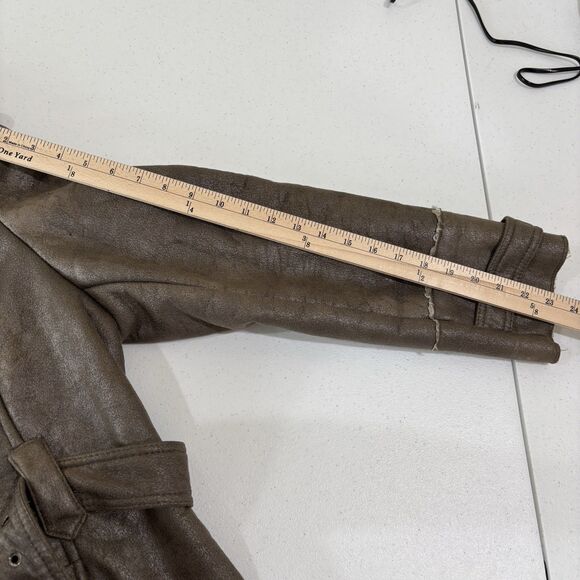 Y2K Faux Suede Sherpa Lined Coat Women L Longline Penny Lane 90s Trench Hippie - Picture 16 of 16